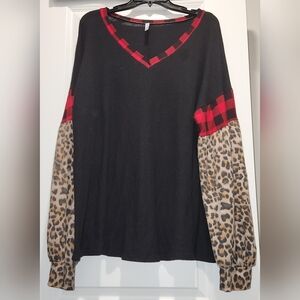 Black and Red Plaid Women's Blouse